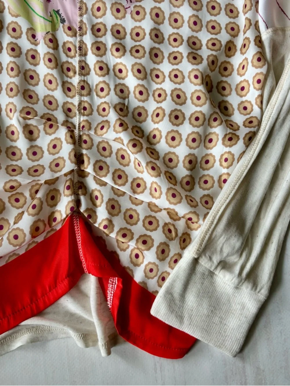 Exec Cond Anthropologie Tiny Brand Floral Mix-Print Boho Satin Blouse in Cream - Picture 10 of 17